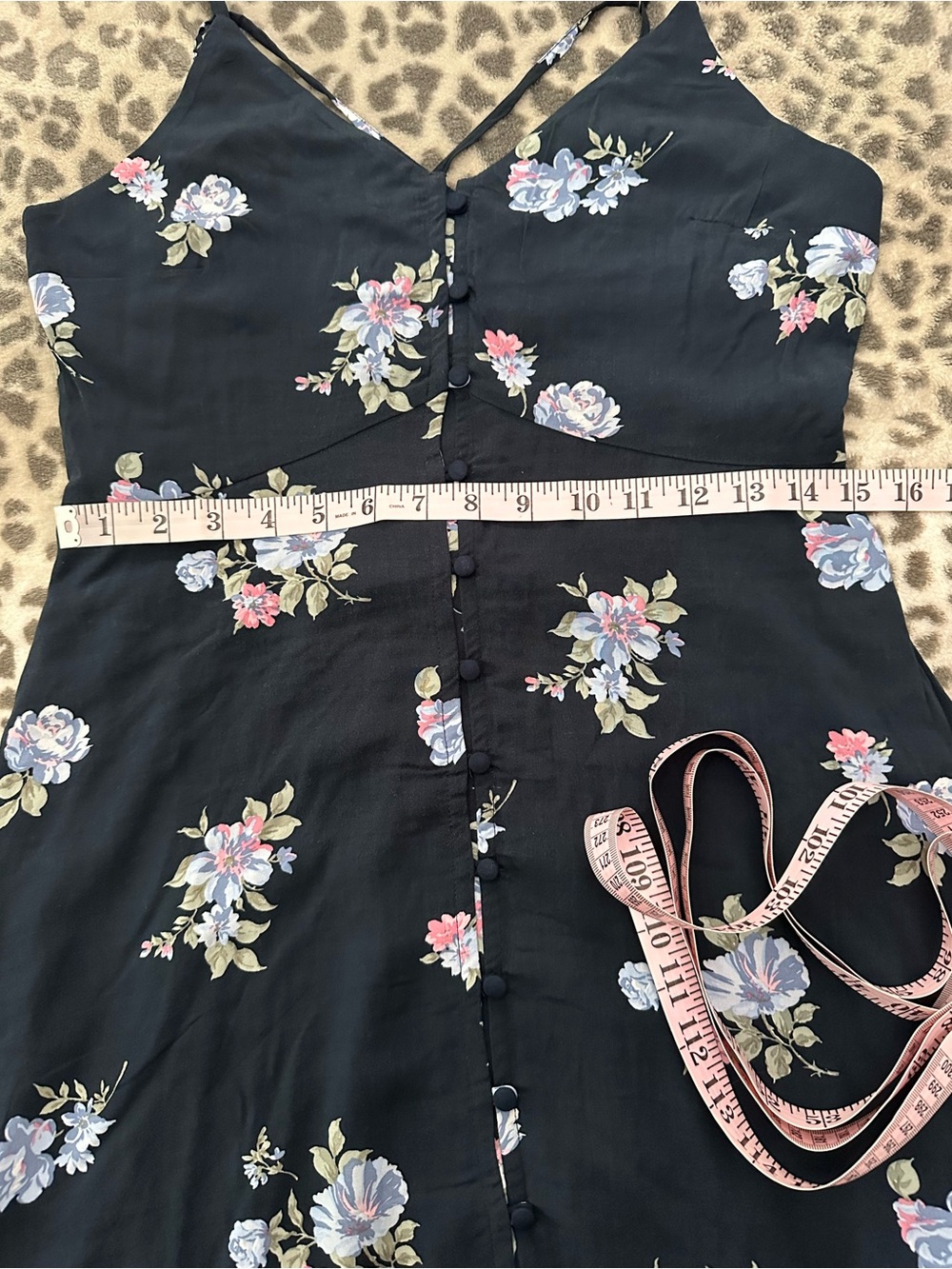 Abercrombie & Fitch Button Front V-Neck Cami Strap Mini Sundress Blue Floral S - Picture 16 of 17